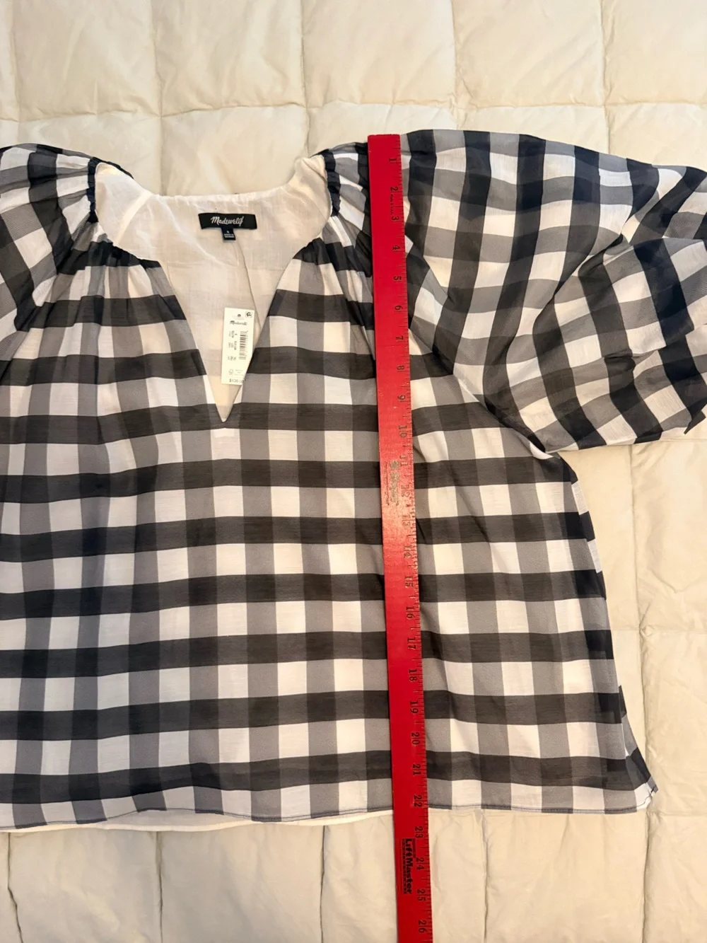 NWT Madewell Cotton-Silk Gingham Bubble-Sleeve Top – Size 8 - Picture 8 of 9